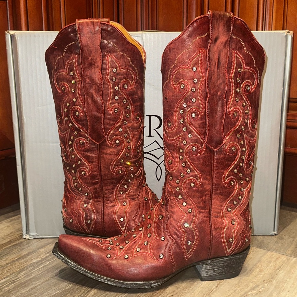Old Gringo Celeste Red Swarovski Crystal Cowboy Boots L888-11 Size 7.5 Cowgirl - Picture 2 of 9